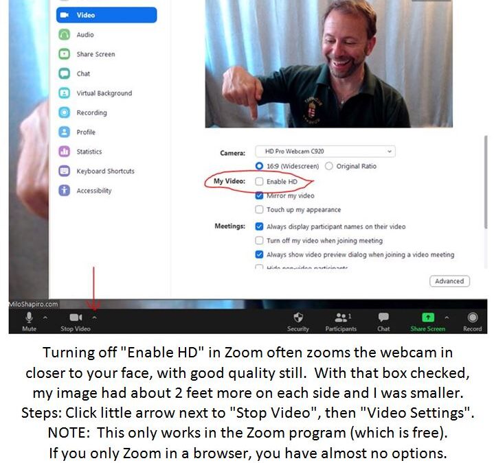 Zoom Tip: For a closer, zoomed in image, turn off HD